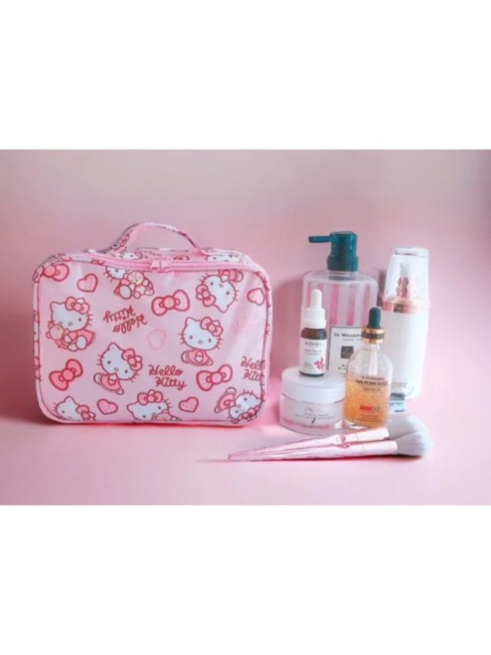 Hello Kitty Pink Waterproof Cosmetic Bag – Kawaii Travel Makeup Organizer